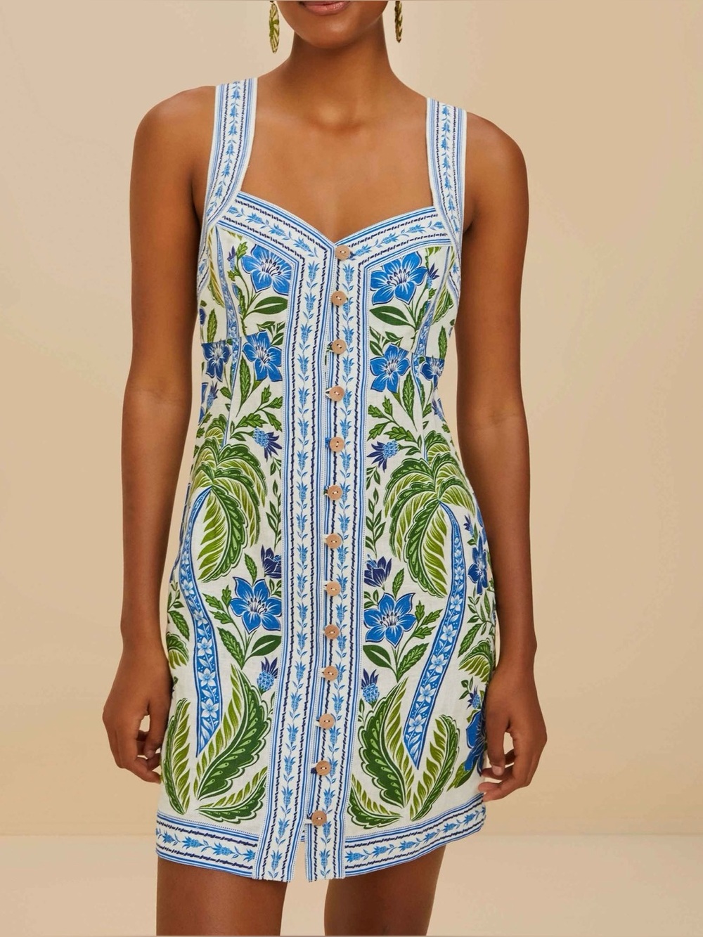 Farm Rio Tropicance Linen Mini Dress Size XS Floral Print Tropical Vacation NWT